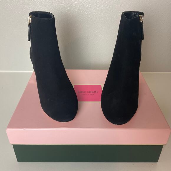 Kate Spade Black Suede Ankle Boots Size US 5.5 Studded Block Heel Serendipity - Picture 10 of 12